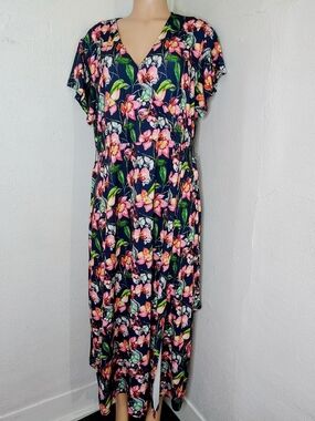 Brooke Shields Timeless Floral V-Neck Maxi Dress Petite XL